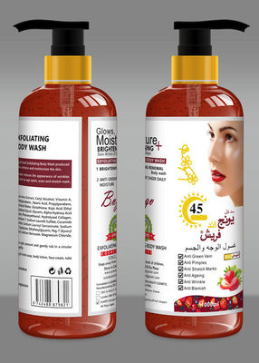 Erdbeervitamine, die Duschgel glatt machendes Softsoap-Körperpeeling weiß werden
